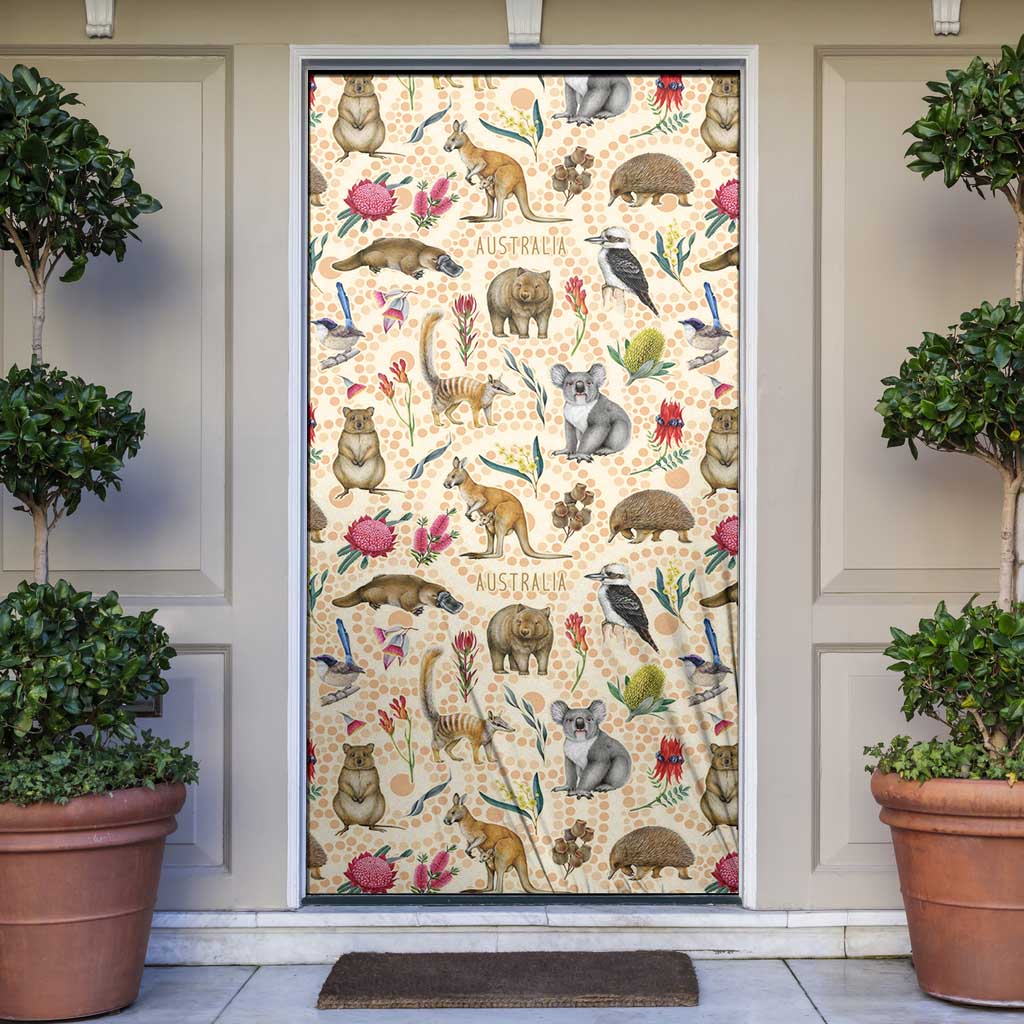 Australia Native Animals Door Cover Aussie Aboriginal Art Seamless Vibes - Aussie Hoodie