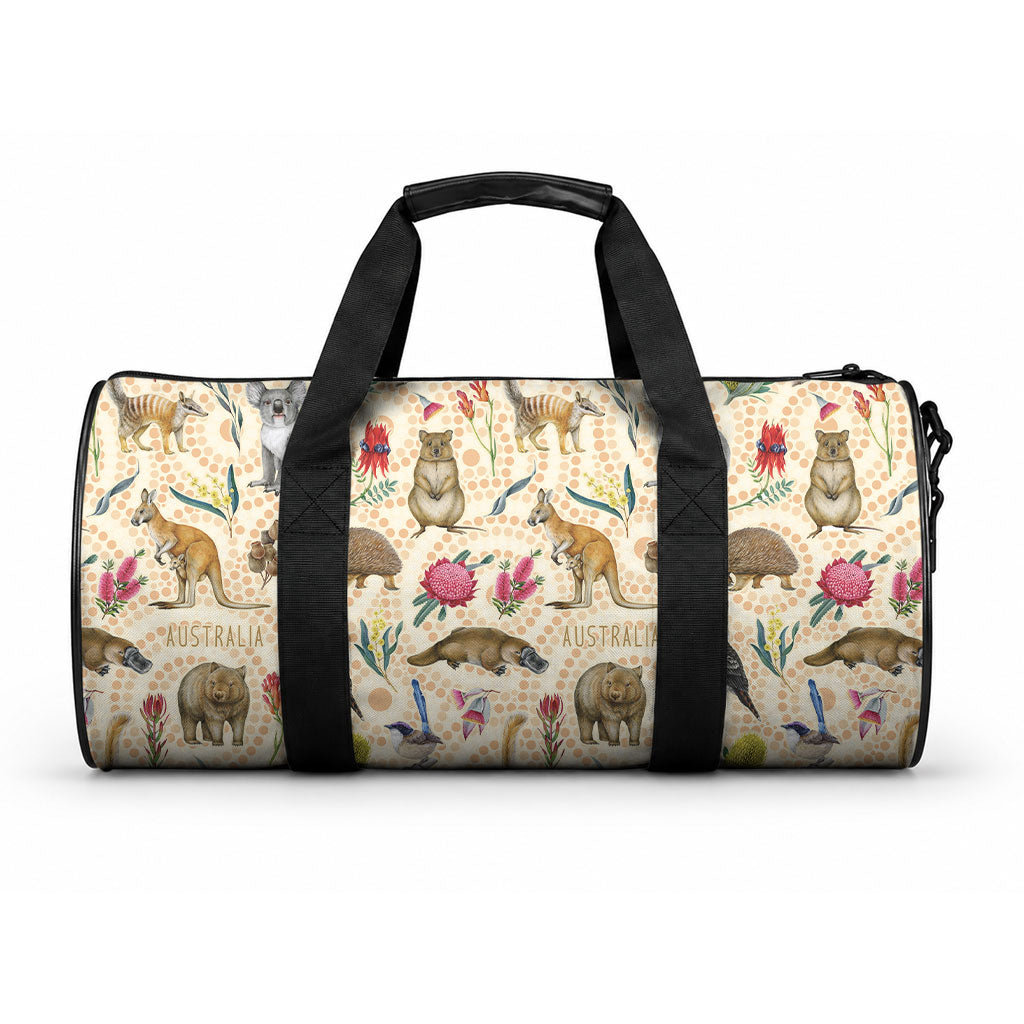 Australia Native Animals Duffle Bag Aussie Aboriginal Art Seamless Vibes