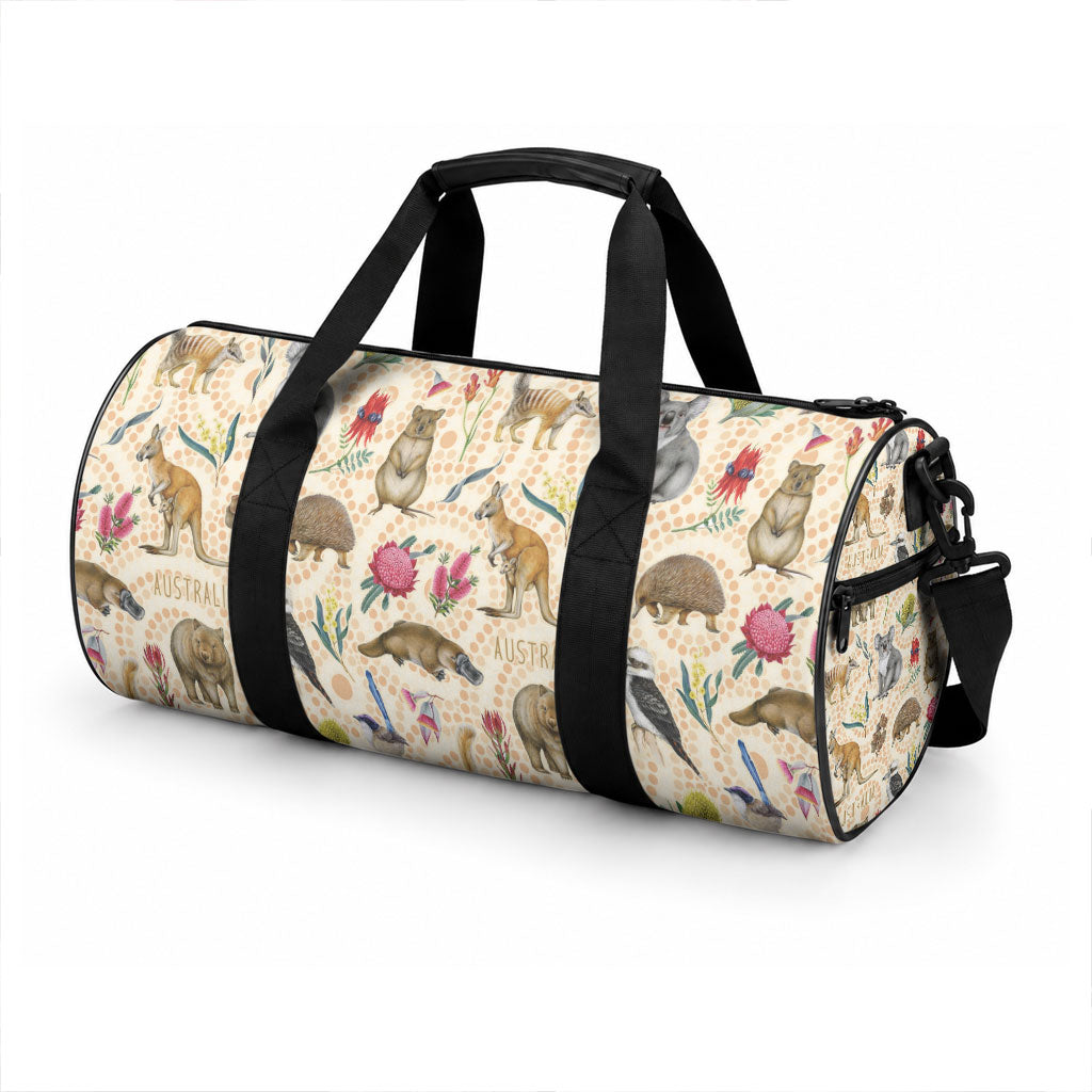 Australia Native Animals Duffle Bag Aussie Aboriginal Art Seamless Vibes