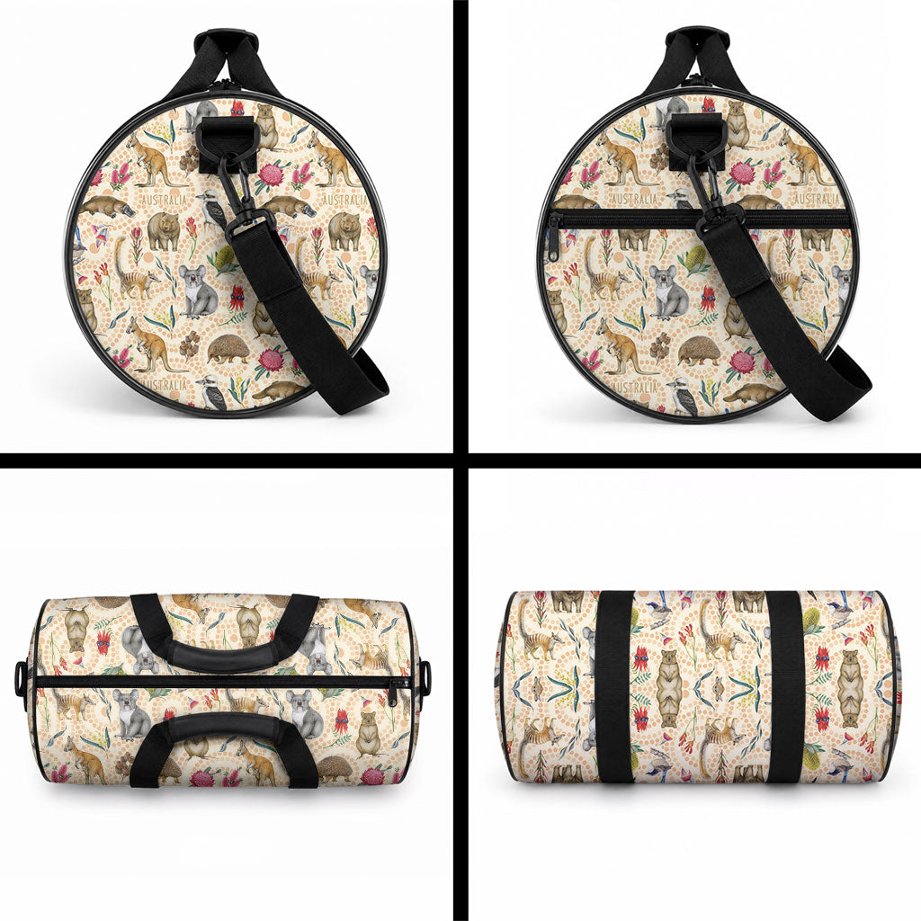 Australia Native Animals Duffle Bag Aussie Aboriginal Art Seamless Vibes