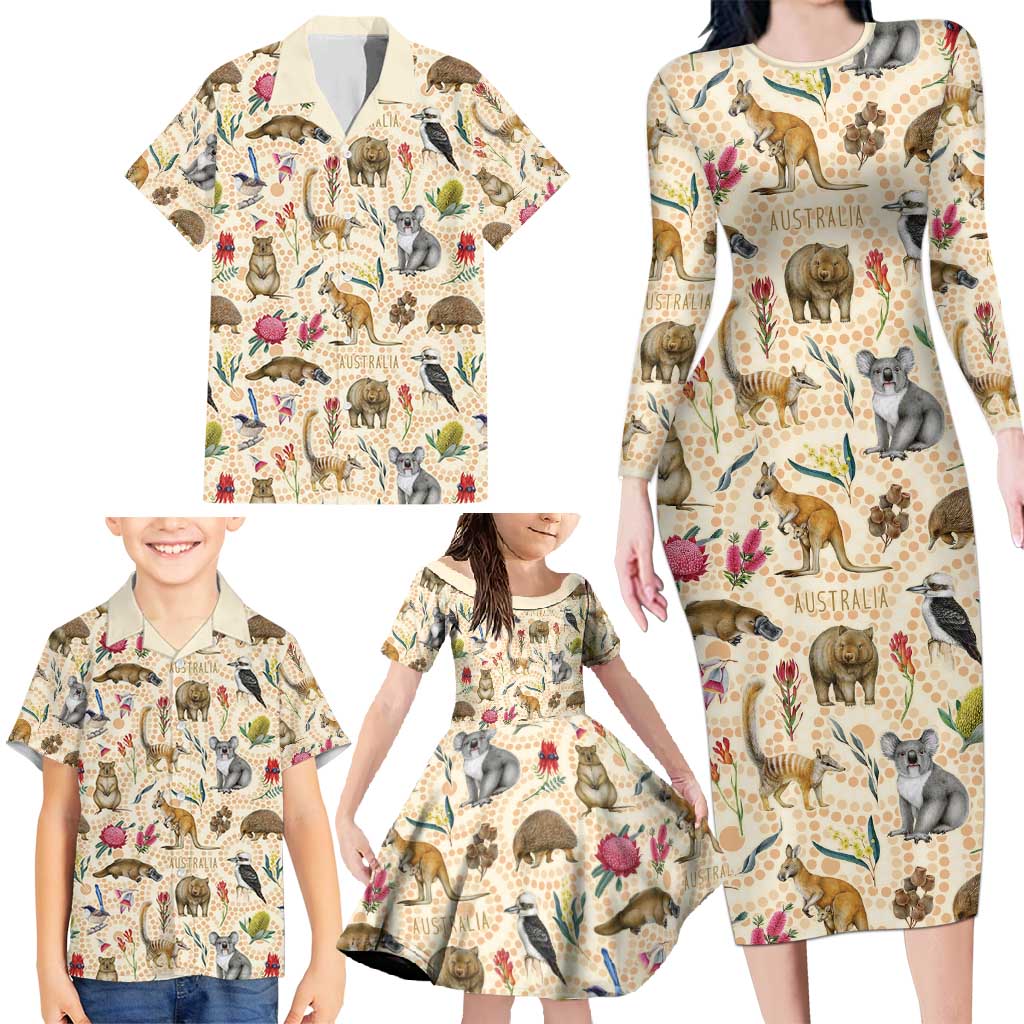 Australia Native Animals Family Matching Long Sleeve Bodycon Dress and Hawaiian Shirt Aussie Aboriginal Art Seamless Vibes - Aussie Hoodie