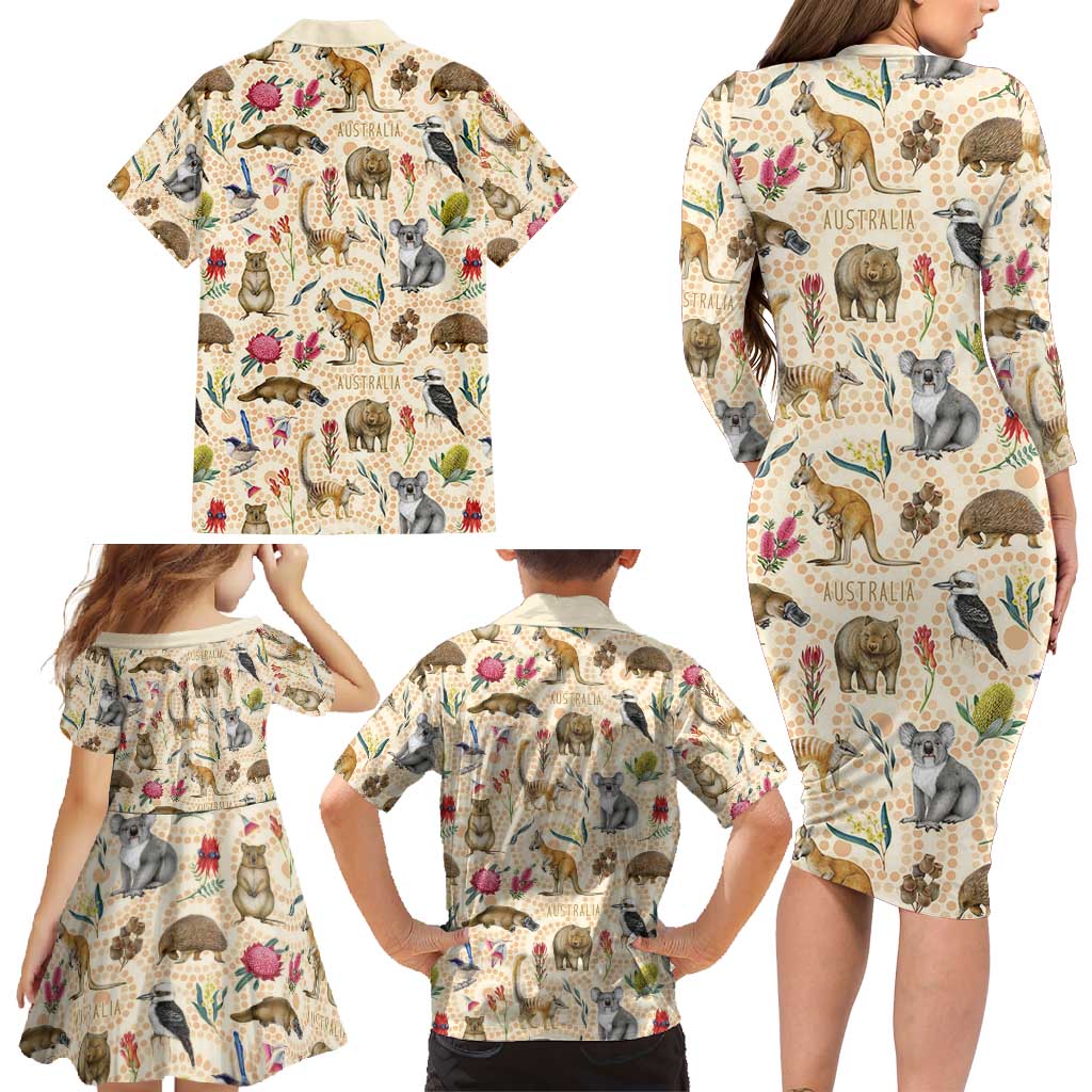 Australia Native Animals Family Matching Long Sleeve Bodycon Dress and Hawaiian Shirt Aussie Aboriginal Art Seamless Vibes - Aussie Hoodie