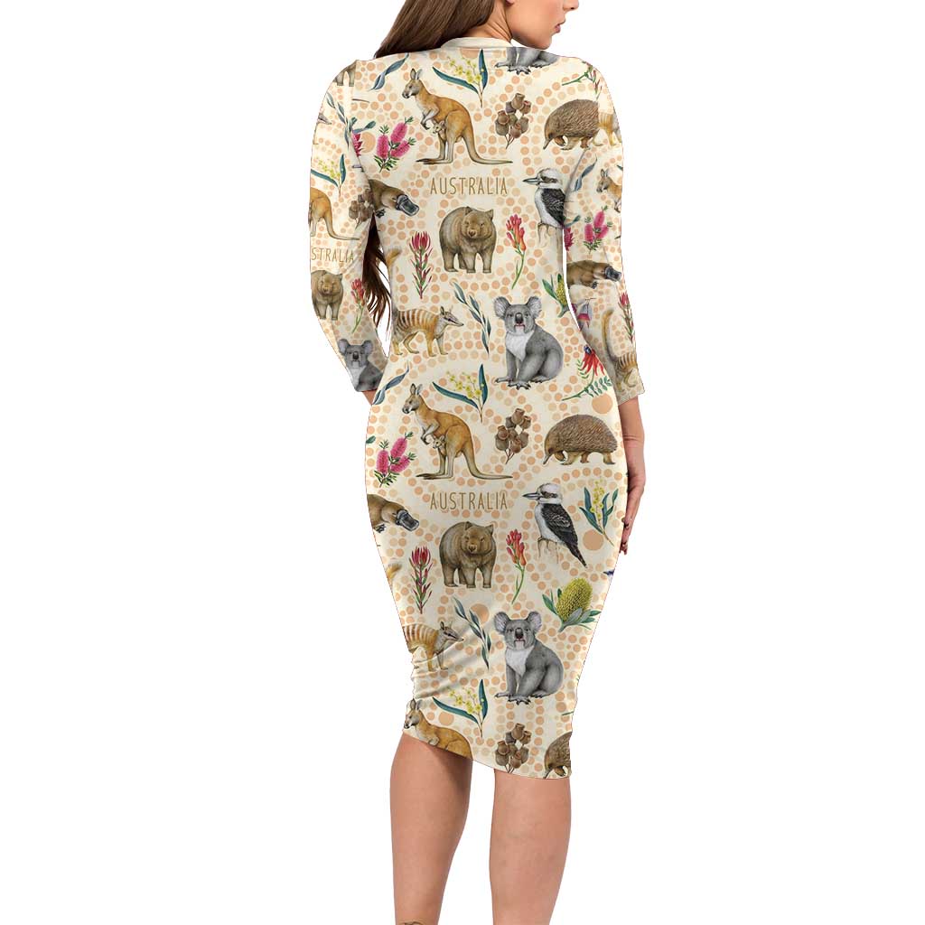 Australia Native Animals Family Matching Long Sleeve Bodycon Dress and Hawaiian Shirt Aussie Aboriginal Art Seamless Vibes - Aussie Hoodie