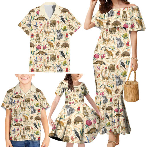 Australia Native Animals Family Matching Mermaid Dress and Hawaiian Shirt Aussie Aboriginal Art Seamless Vibes - Aussie Hoodie