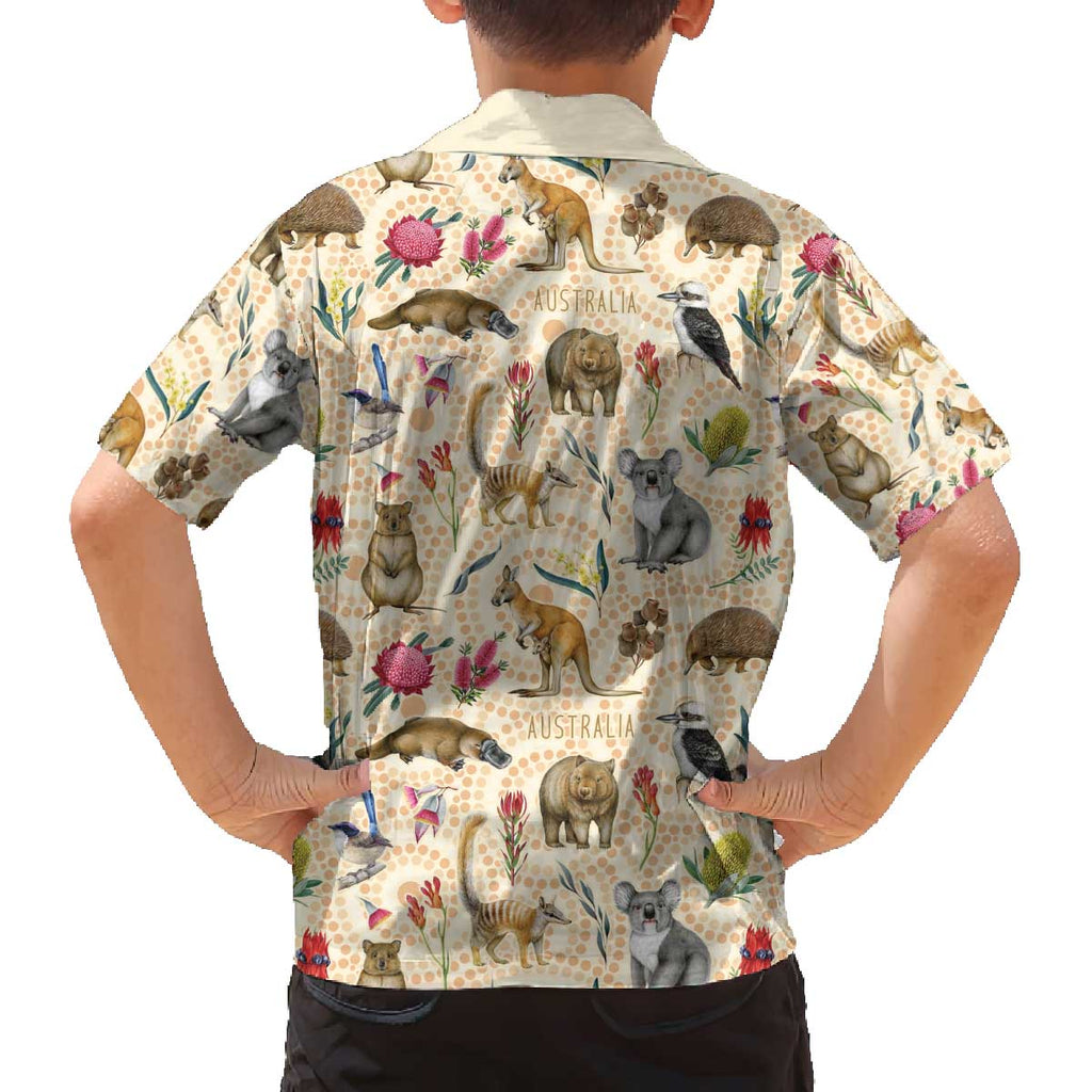 Australia Native Animals Family Matching Off The Shoulder Long Sleeve Dress and Hawaiian Shirt Aussie Aboriginal Art Seamless Vibes - Aussie Hoodie
