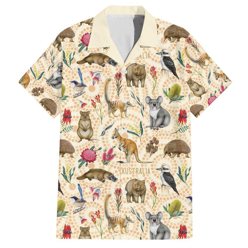 Australia Native Animals Family Matching Off The Shoulder Long Sleeve Dress and Hawaiian Shirt Aussie Aboriginal Art Seamless Vibes - Aussie Hoodie