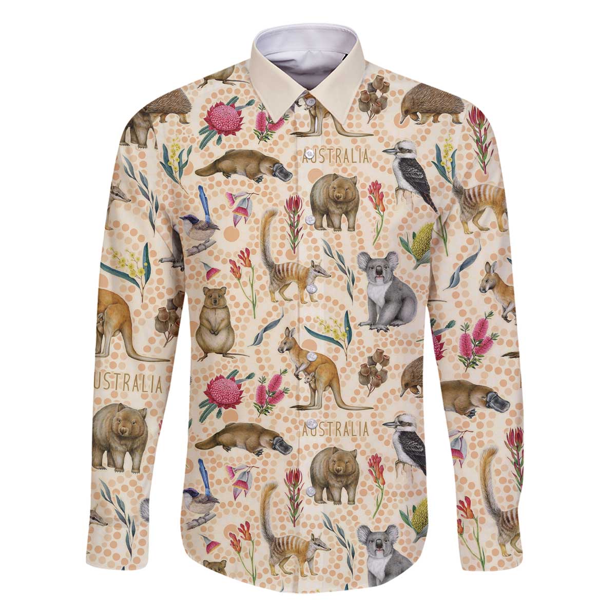 Australia Native Animals Family Matching Off The Shoulder Long Sleeve Dress and Hawaiian Shirt Aussie Aboriginal Art Seamless Vibes - Aussie Hoodie