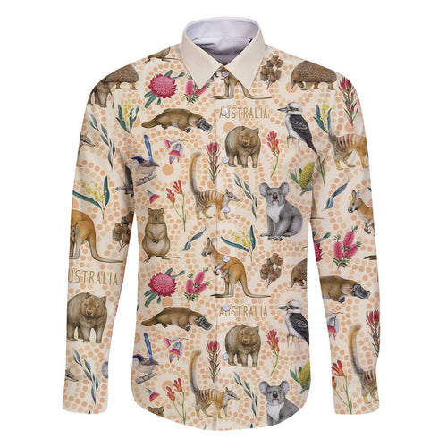Australia Native Animals Family Matching Off The Shoulder Long Sleeve Dress and Hawaiian Shirt Aussie Aboriginal Art Seamless Vibes - Aussie Hoodie