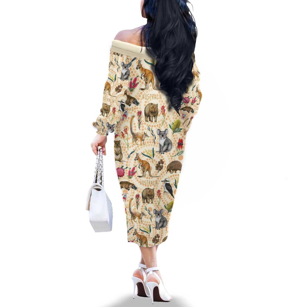 Australia Native Animals Family Matching Off The Shoulder Long Sleeve Dress and Hawaiian Shirt Aussie Aboriginal Art Seamless Vibes - Aussie Hoodie