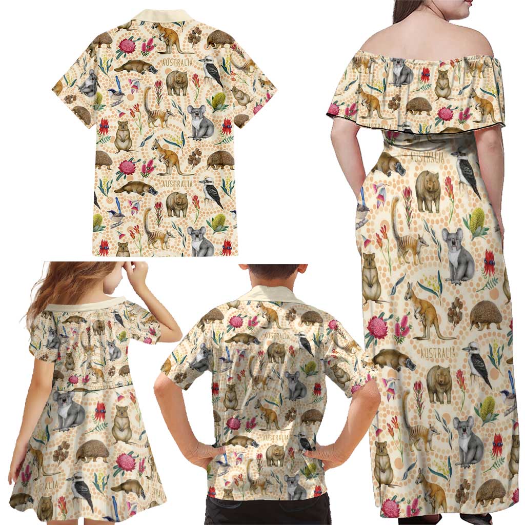 Australia Native Animals Family Matching Off Shoulder Maxi Dress and Hawaiian Shirt Aussie Aboriginal Art Seamless Vibes - Aussie Hoodie