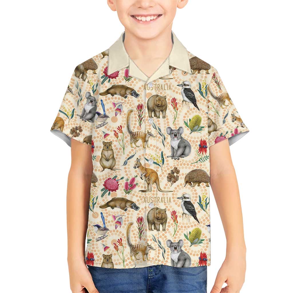 Australia Native Animals Family Matching Off Shoulder Maxi Dress and Hawaiian Shirt Aussie Aboriginal Art Seamless Vibes - Aussie Hoodie