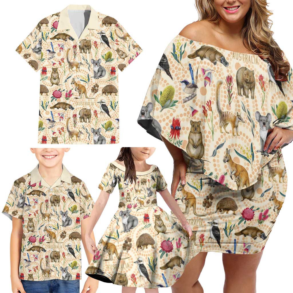 Australia Native Animals Family Matching Off Shoulder Short Dress and Hawaiian Shirt Aussie Aboriginal Art Seamless Vibes - Aussie Hoodie