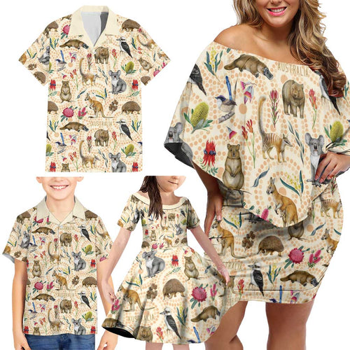 Australia Native Animals Family Matching Off Shoulder Short Dress and Hawaiian Shirt Aussie Aboriginal Art Seamless Vibes - Aussie Hoodie