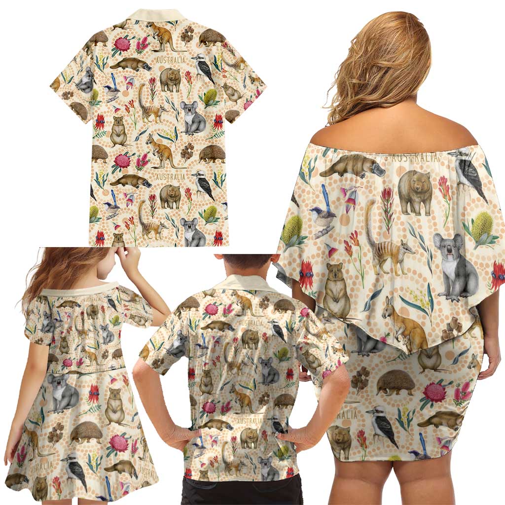 Australia Native Animals Family Matching Off Shoulder Short Dress and Hawaiian Shirt Aussie Aboriginal Art Seamless Vibes - Aussie Hoodie