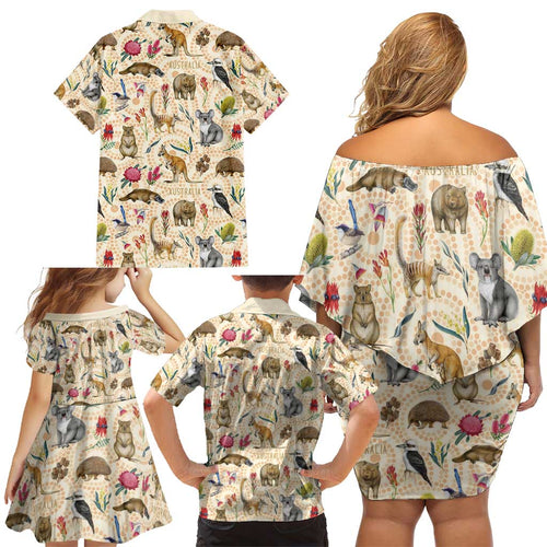 Australia Native Animals Family Matching Off Shoulder Short Dress and Hawaiian Shirt Aussie Aboriginal Art Seamless Vibes - Aussie Hoodie