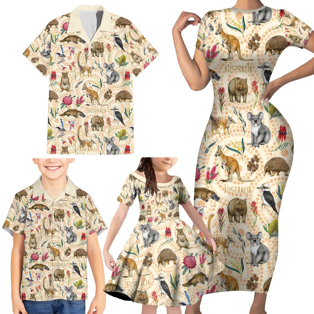 Australia Native Animals Family Matching Short Sleeve Bodycon Dress and Hawaiian Shirt Aussie Aboriginal Art Seamless Vibes - Aussie Hoodie