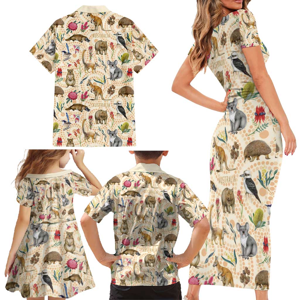 Australia Native Animals Family Matching Short Sleeve Bodycon Dress and Hawaiian Shirt Aussie Aboriginal Art Seamless Vibes - Aussie Hoodie