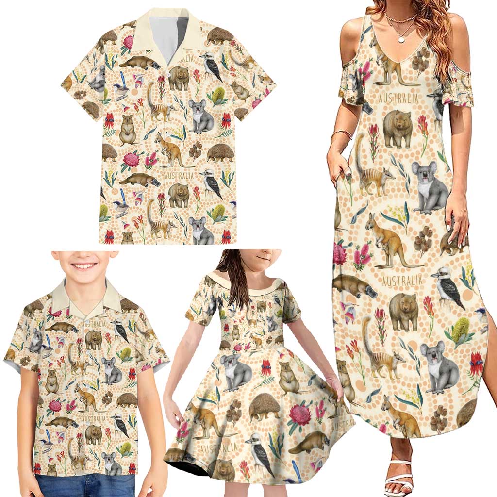 Australia Native Animals Family Matching Summer Maxi Dress and Hawaiian Shirt Aussie Aboriginal Art Seamless Vibes - Aussie Hoodie