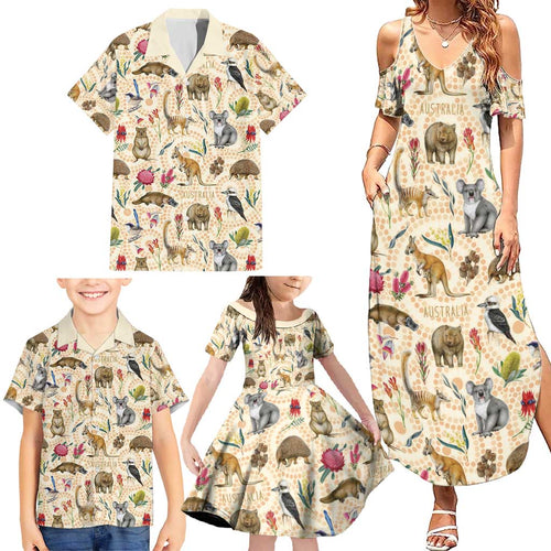 Australia Native Animals Family Matching Summer Maxi Dress and Hawaiian Shirt Aussie Aboriginal Art Seamless Vibes - Aussie Hoodie