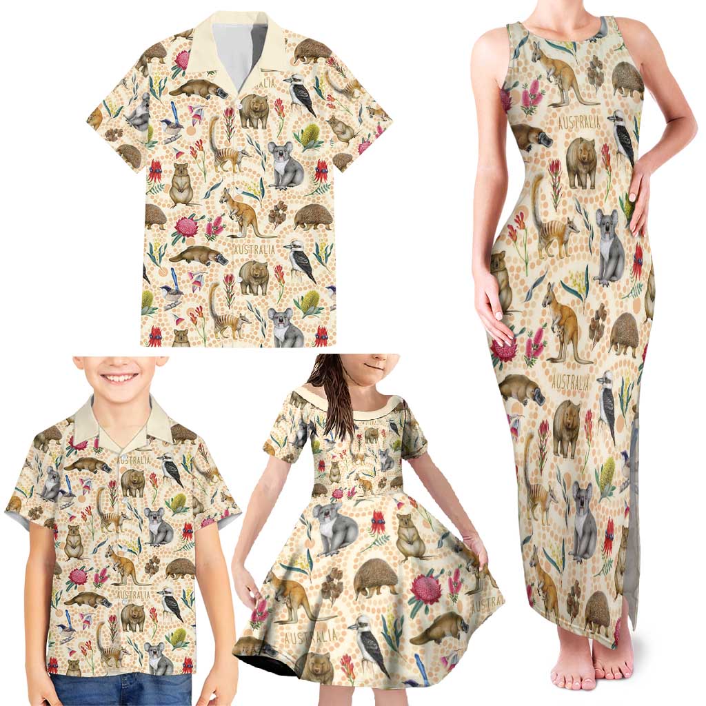 Australia Native Animals Family Matching Tank Maxi Dress and Hawaiian Shirt Aussie Aboriginal Art Seamless Vibes - Aussie Hoodie