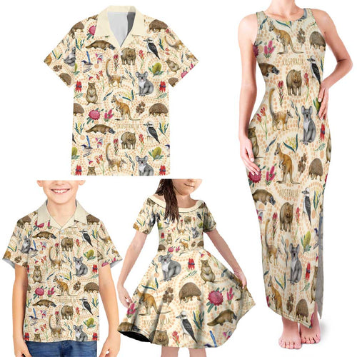 Australia Native Animals Family Matching Tank Maxi Dress and Hawaiian Shirt Aussie Aboriginal Art Seamless Vibes - Aussie Hoodie