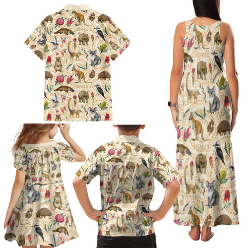 Australia Native Animals Family Matching Tank Maxi Dress and Hawaiian Shirt Aussie Aboriginal Art Seamless Vibes - Aussie Hoodie