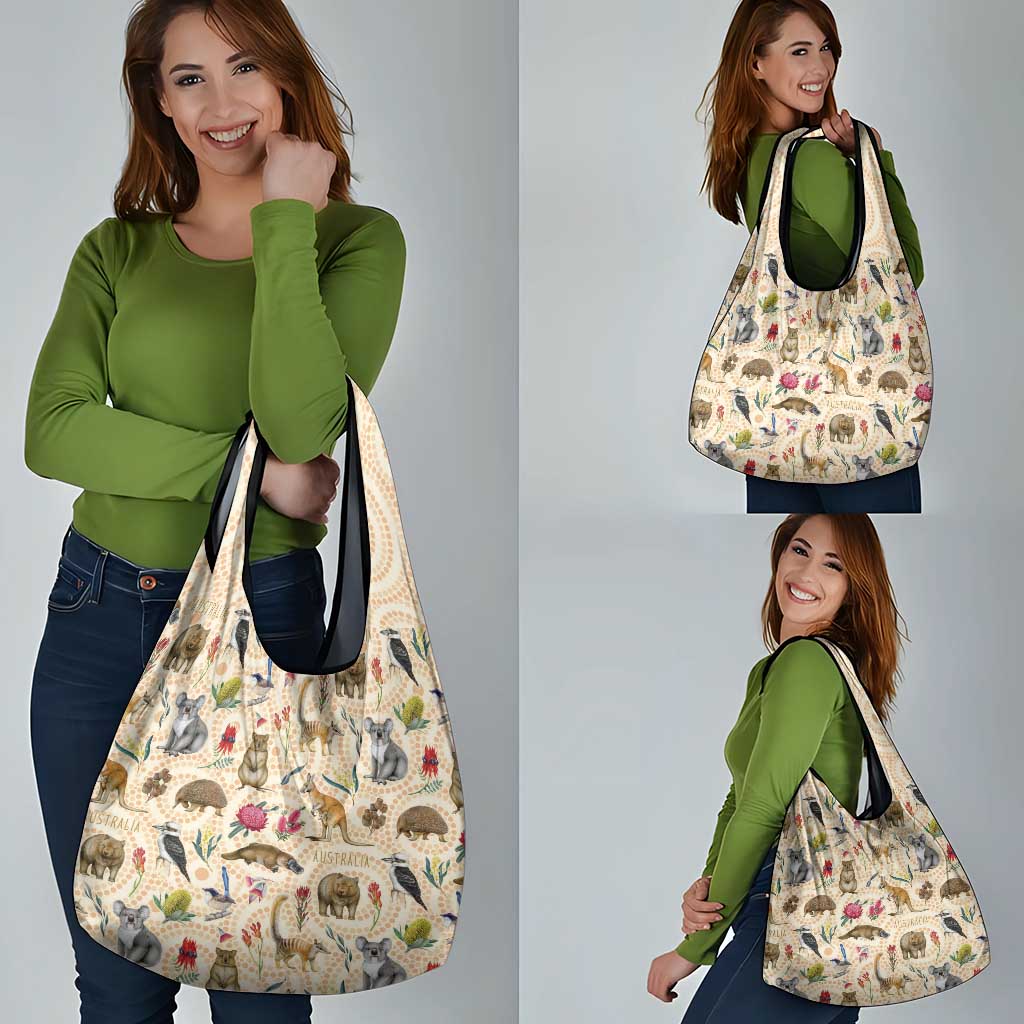Australia Native Animals Grocery Bag Aussie Aboriginal Art Seamless Vibes - Aussie Hoodie