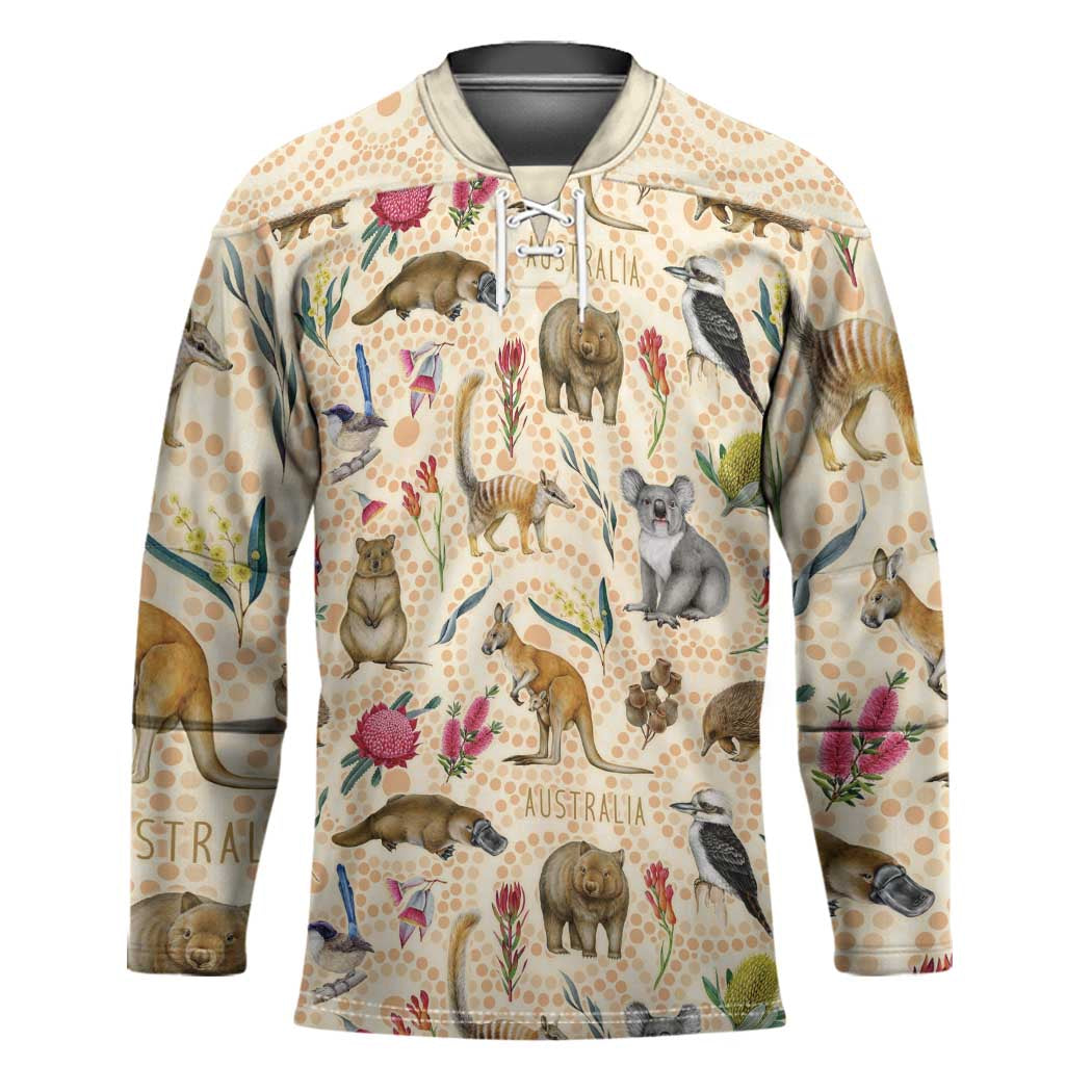 Australia Native Animals Hockey Jersey Aussie Aboriginal Art Seamless Vibes - Aussie Hoodie
