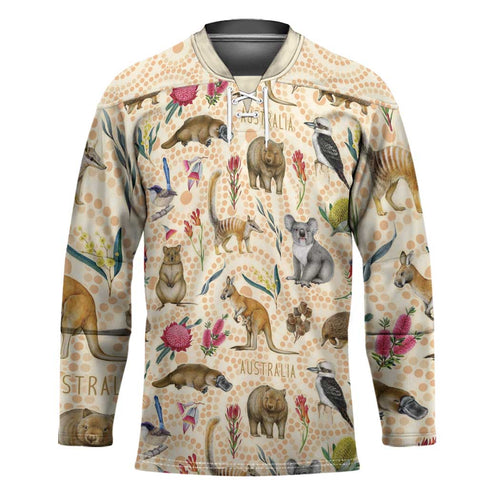 Australia Native Animals Hockey Jersey Aussie Aboriginal Art Seamless Vibes - Aussie Hoodie