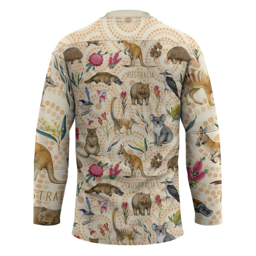 Australia Native Animals Hockey Jersey Aussie Aboriginal Art Seamless Vibes - Aussie Hoodie