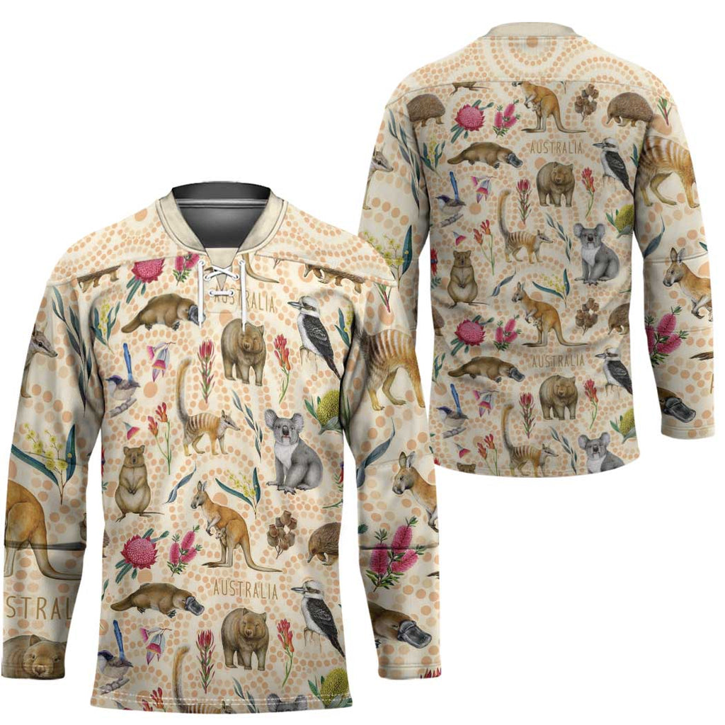 Australia Native Animals Hockey Jersey Aussie Aboriginal Art Seamless Vibes - Aussie Hoodie