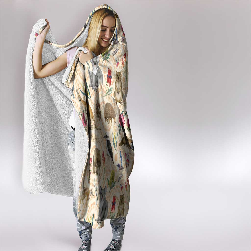 Australia Native Animals Hooded Blanket Aussie Aboriginal Art Seamless Vibes - Aussie Hoodie