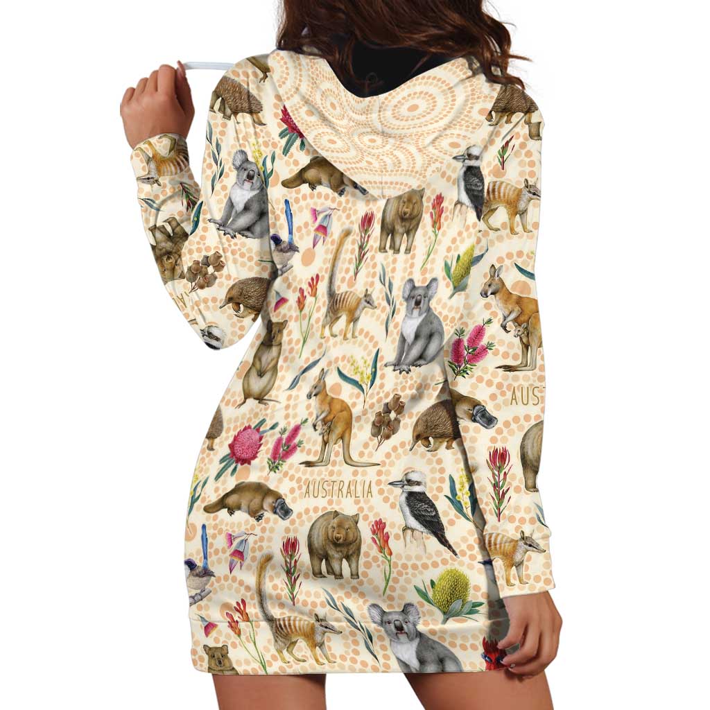 Australia Native Animals Hoodie Dress Aussie Aboriginal Art Seamless Vibes - Aussie Hoodie