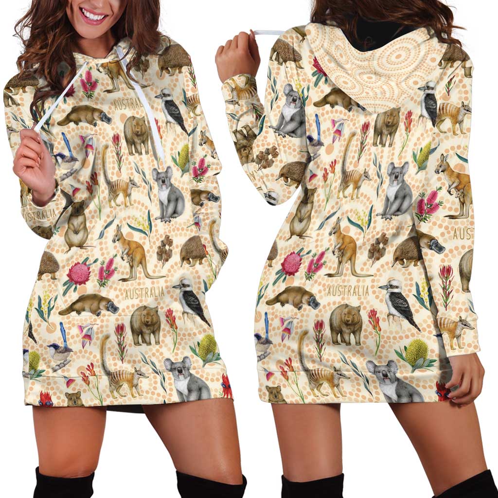 Australia Native Animals Hoodie Dress Aussie Aboriginal Art Seamless Vibes - Aussie Hoodie