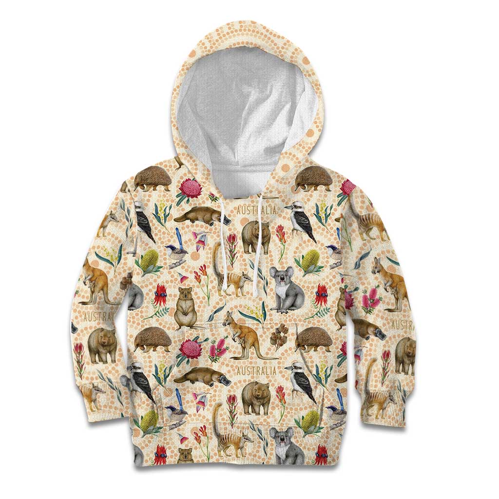 Australia Native Animals Kid Hoodie Aussie Aboriginal Art Seamless Vibes - Aussie Hoodie