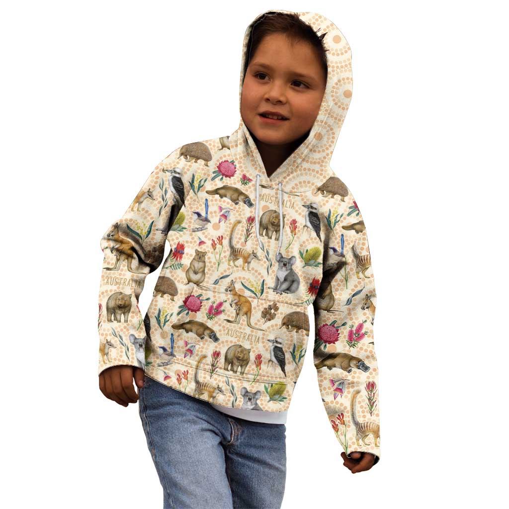 Australia Native Animals Kid Hoodie Aussie Aboriginal Art Seamless Vibes - Aussie Hoodie