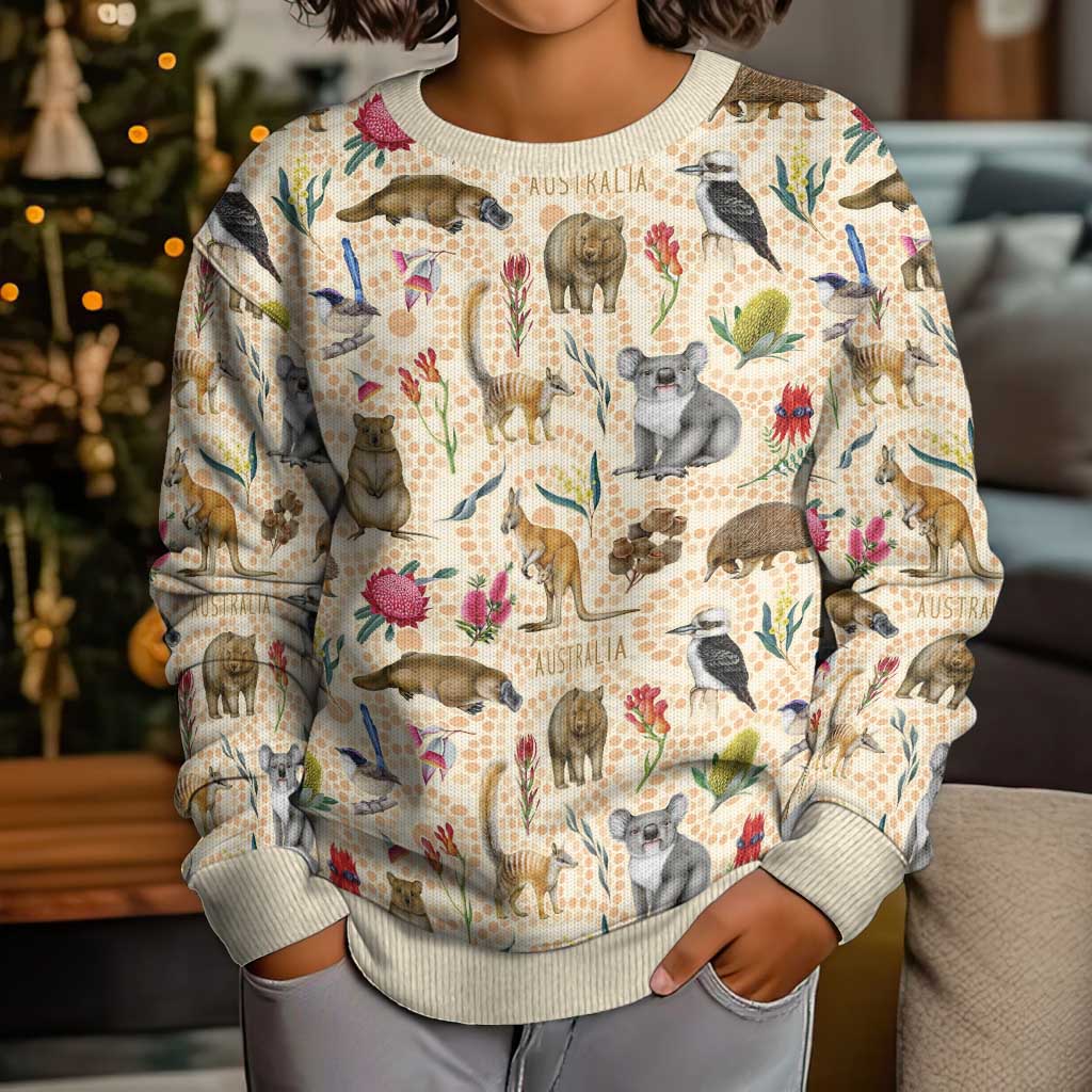 Australia Native Animals Kid Ugly Christmas Sweater Aussie Aboriginal Art Seamless Vibes - Aussie Hoodie