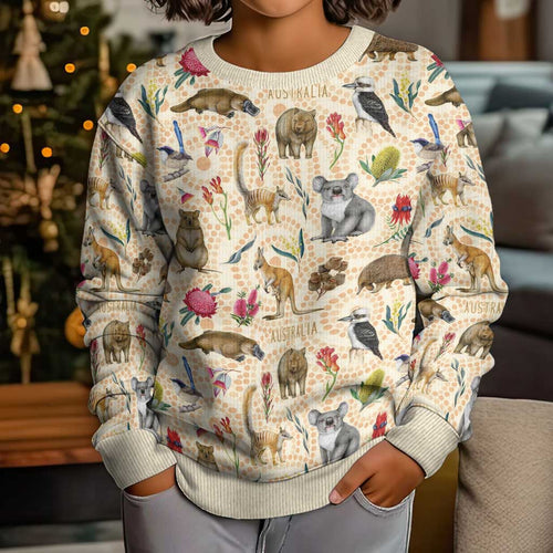 Australia Native Animals Kid Ugly Christmas Sweater Aussie Aboriginal Art Seamless Vibes - Aussie Hoodie