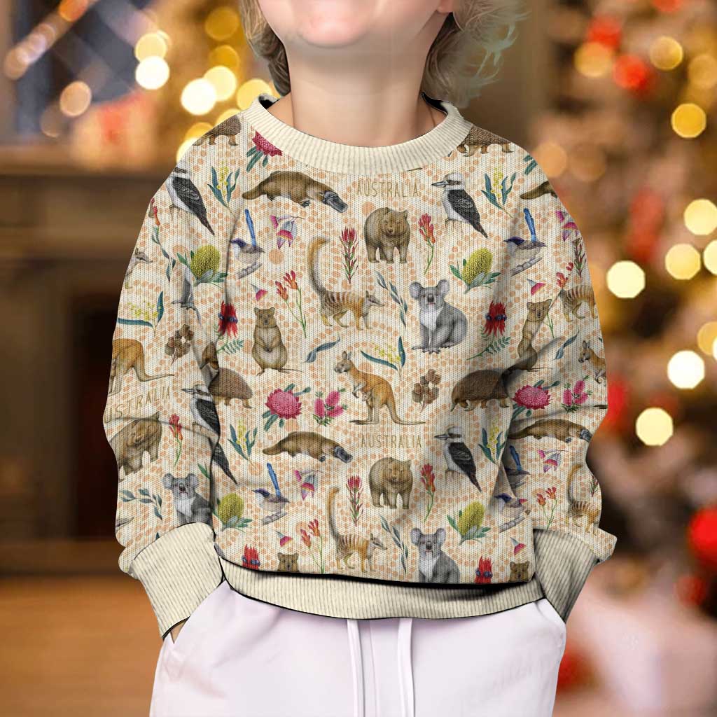 Australia Native Animals Kid Ugly Christmas Sweater Aussie Aboriginal Art Seamless Vibes - Aussie Hoodie