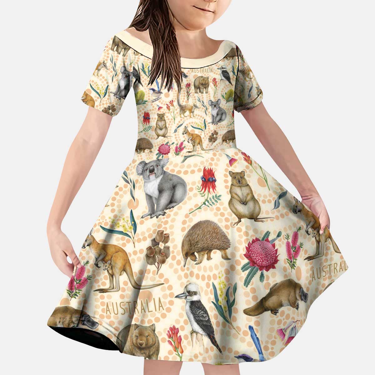 Australia Native Animals Kid Short Sleeve Dress Aussie Aboriginal Art Seamless Vibes - Aussie Hoodie