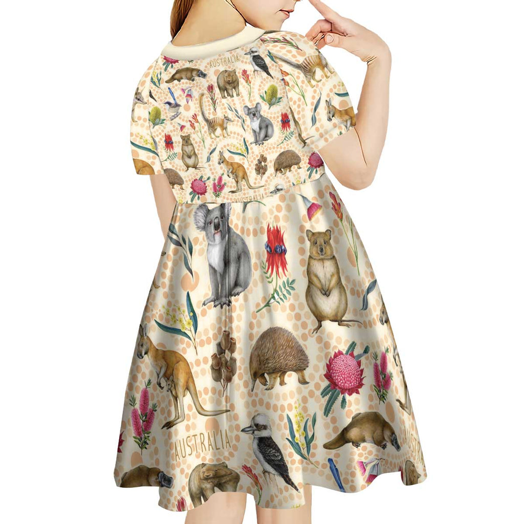 Australia Native Animals Kid Short Sleeve Dress Aussie Aboriginal Art Seamless Vibes - Aussie Hoodie