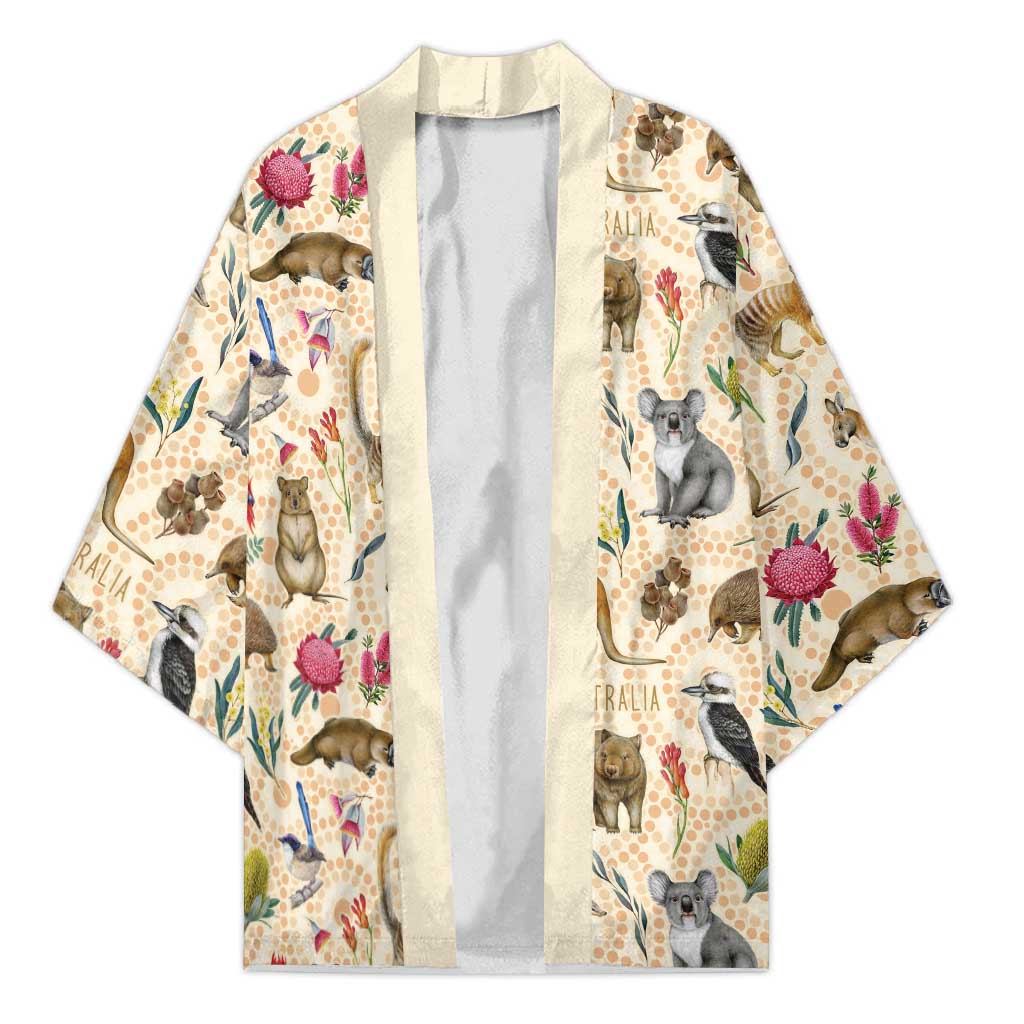 Australia Native Animals Kimono Aussie Aboriginal Art Seamless Vibes - Aussie Hoodie