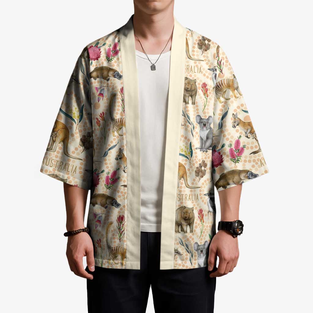Australia Native Animals Kimono Aussie Aboriginal Art Seamless Vibes - Aussie Hoodie