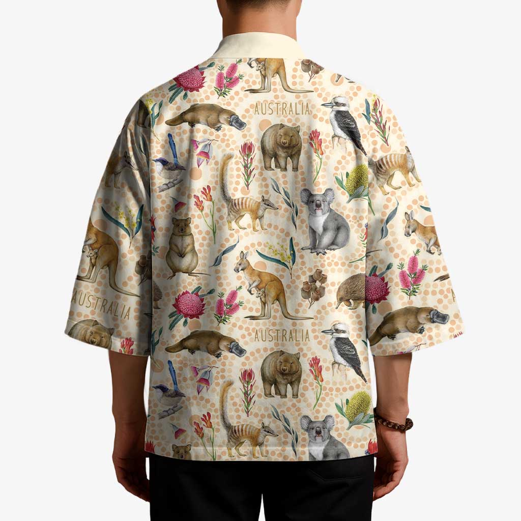 Australia Native Animals Kimono Aussie Aboriginal Art Seamless Vibes - Aussie Hoodie