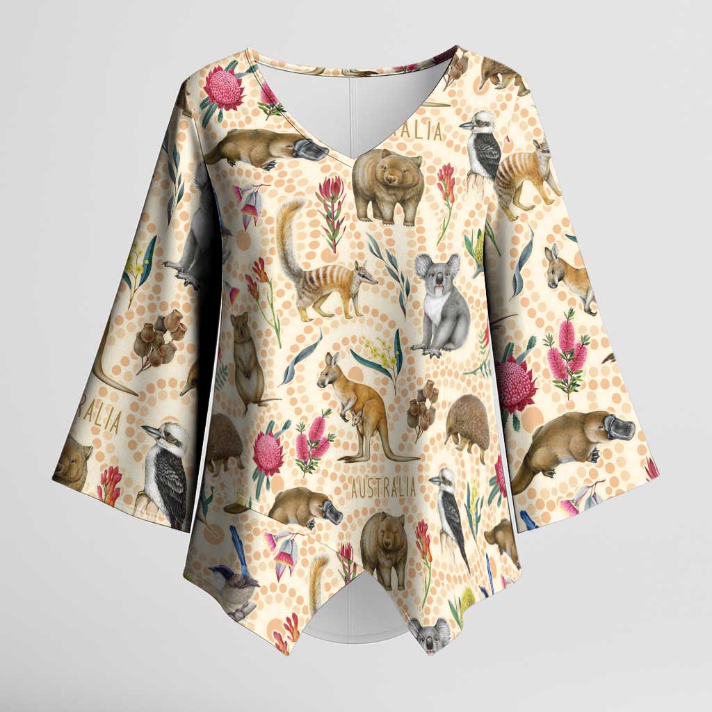 Australia Native Animals Kimono Sleeve Blouse Aussie Aboriginal Art Seamless Vibes - Aussie Hoodie