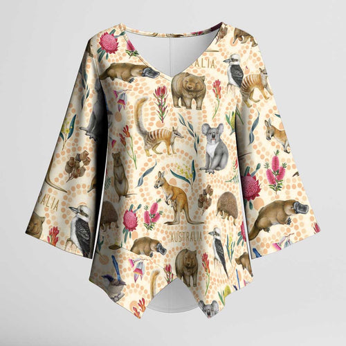 Australia Native Animals Kimono Sleeve Blouse Aussie Aboriginal Art Seamless Vibes - Aussie Hoodie