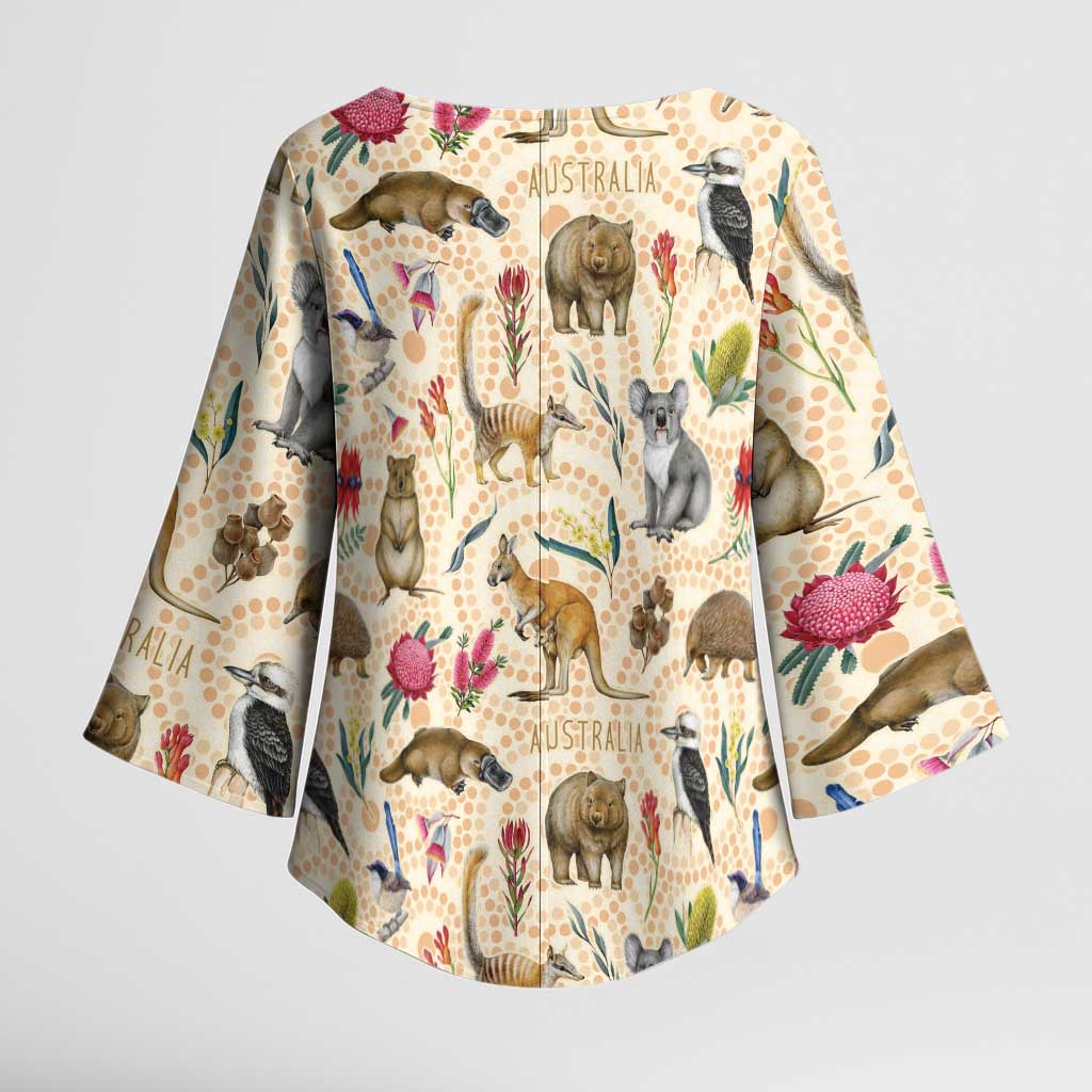 Australia Native Animals Kimono Sleeve Blouse Aussie Aboriginal Art Seamless Vibes - Aussie Hoodie