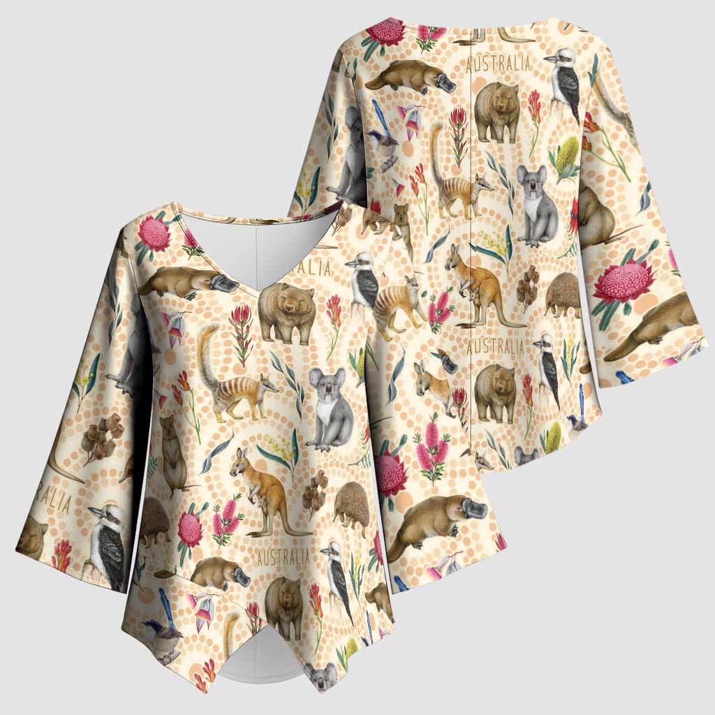 Australia Native Animals Kimono Sleeve Blouse Aussie Aboriginal Art Seamless Vibes - Aussie Hoodie