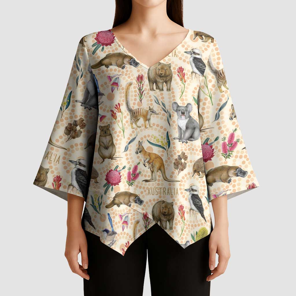 Australia Native Animals Kimono Sleeve Blouse Aussie Aboriginal Art Seamless Vibes - Aussie Hoodie