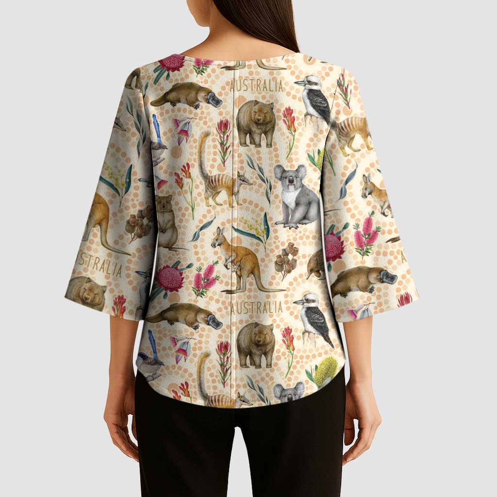 Australia Native Animals Kimono Sleeve Blouse Aussie Aboriginal Art Seamless Vibes - Aussie Hoodie